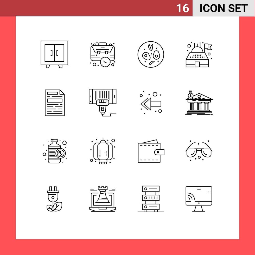 Modern Set of 16 Outlines Pictograph of design file time planetarium building Editable Vector Design Elements