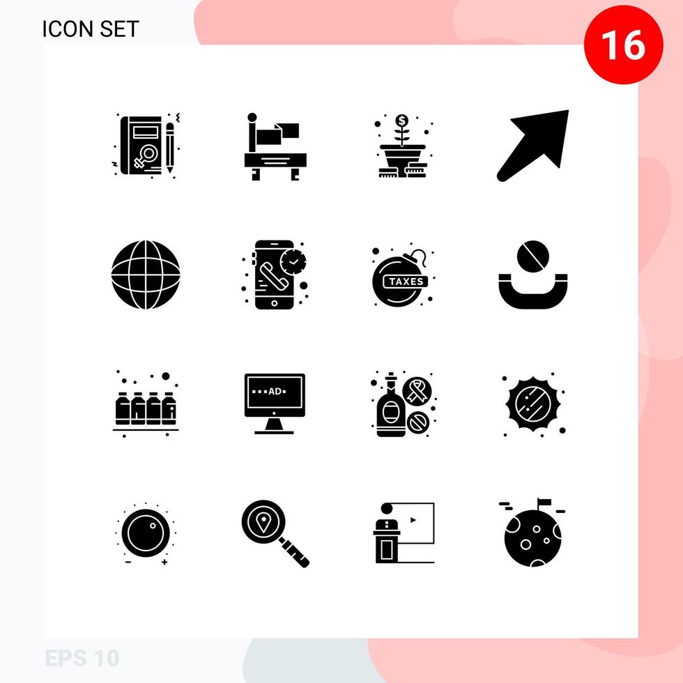 16 Universal Solid Glyphs Set for Web and Mobile Applications call shipping money globe right Editable Vector Design Elements