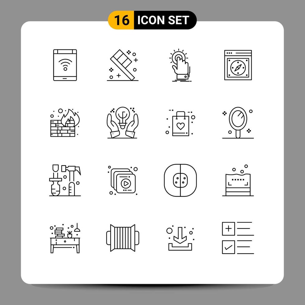 Editable Vector Line Pack of 16 Simple Outlines of web page touch compass start Editable Vector Design Elements