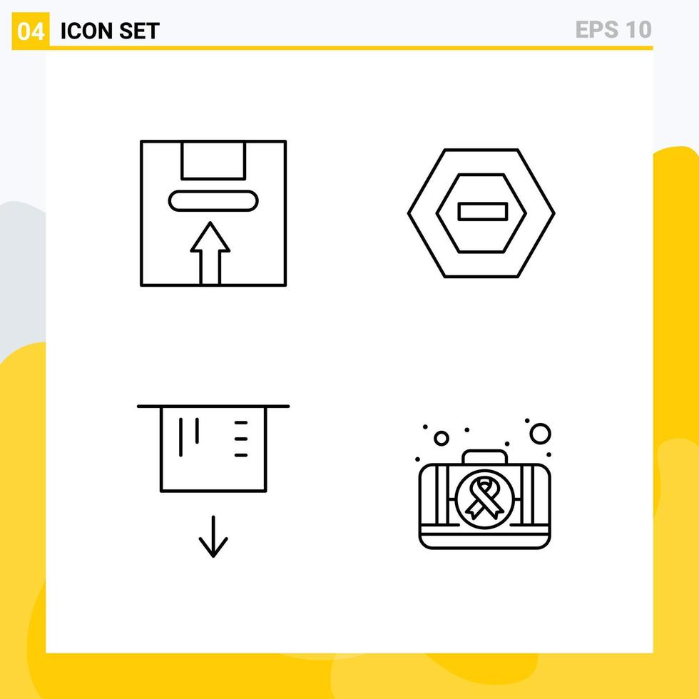 Group of 4 Filledline Flat Colors Signs and Symbols for box atm logistic negative money Editable Vector Design Elements