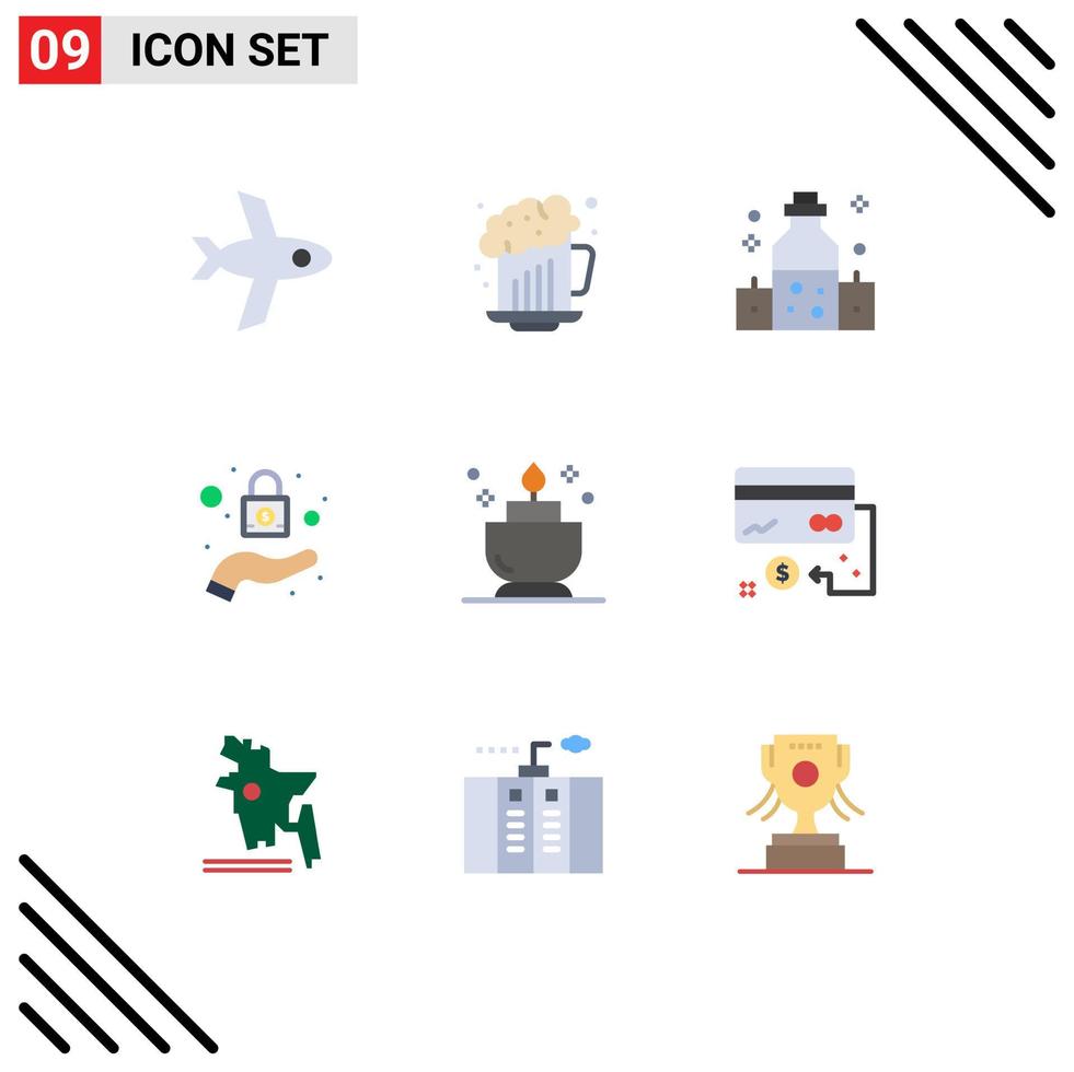 Universal Icon Symbols Group of 9 Modern Flat Colors of card ent oil spa security Editable Vector Design Elements