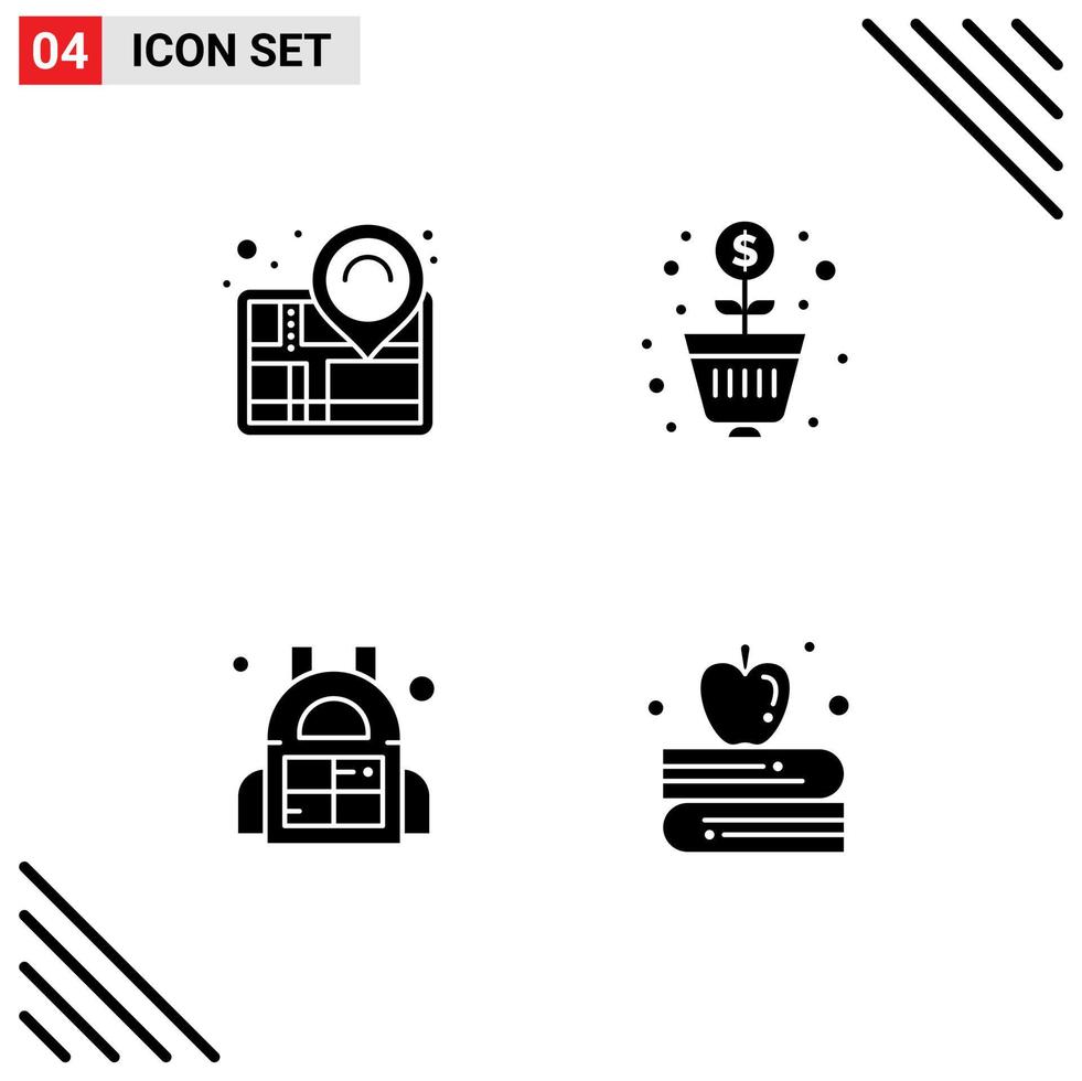User Interface Pack of 4 Basic Solid Glyphs of map barrel success revenue apple education Editable Vector Design Elements