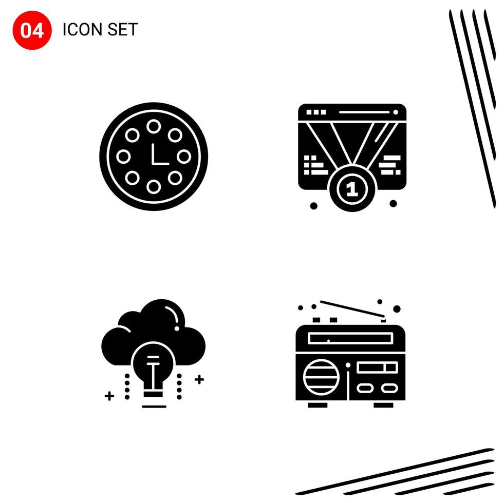 Collection of 4 Vector Icons in solid style Pixle Perfect Glyph Symbols for Web and Mobile Solid Icon Signs on White Background 4 Icons