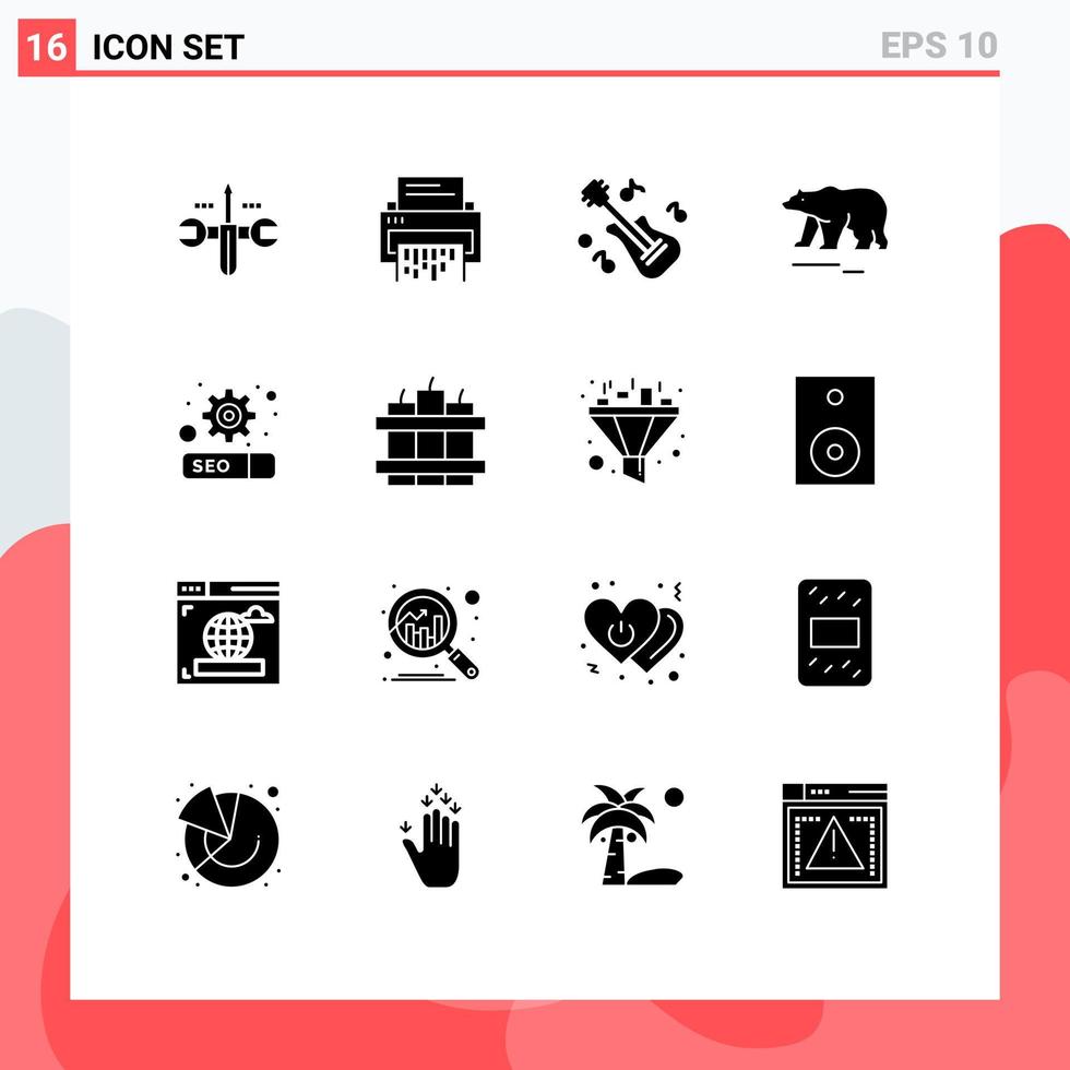 16 Thematic Vector Solid Glyphs and Editable Symbols of canada bear file animal instrument Editable Vector Design Elements