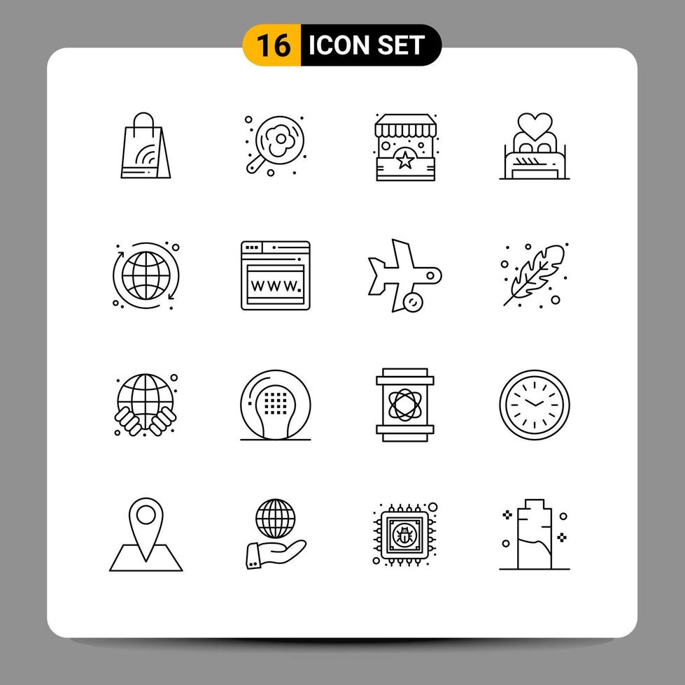 Set of 16 Commercial Outlines pack for room couple ecommerce lover bed Editable Vector Design Elements