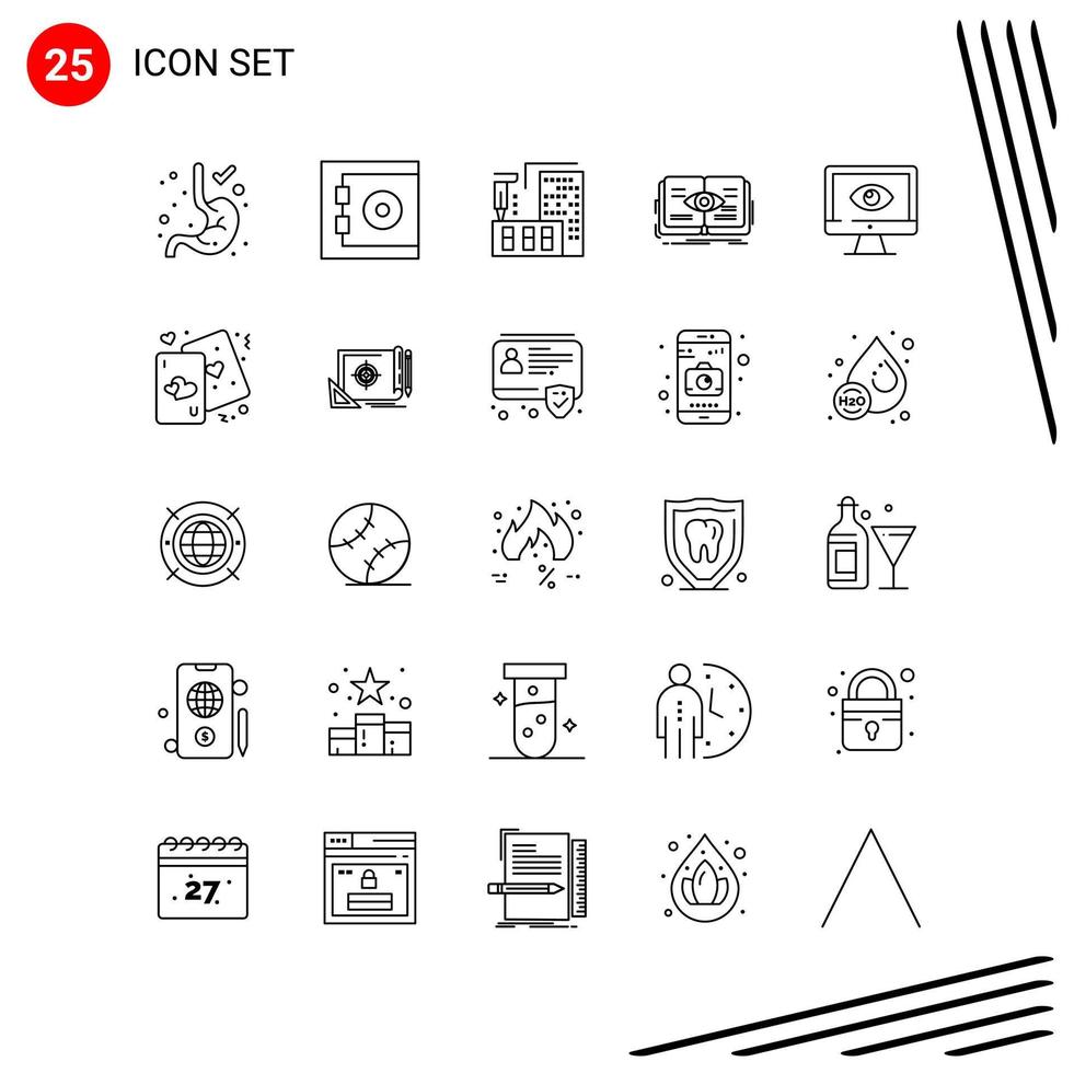 colección de 25 iconos vectoriales en estilo de línea símbolos de contorno perfecto de píxel para web y signos de icono de línea móvil sobre fondo blanco 25 iconos vector