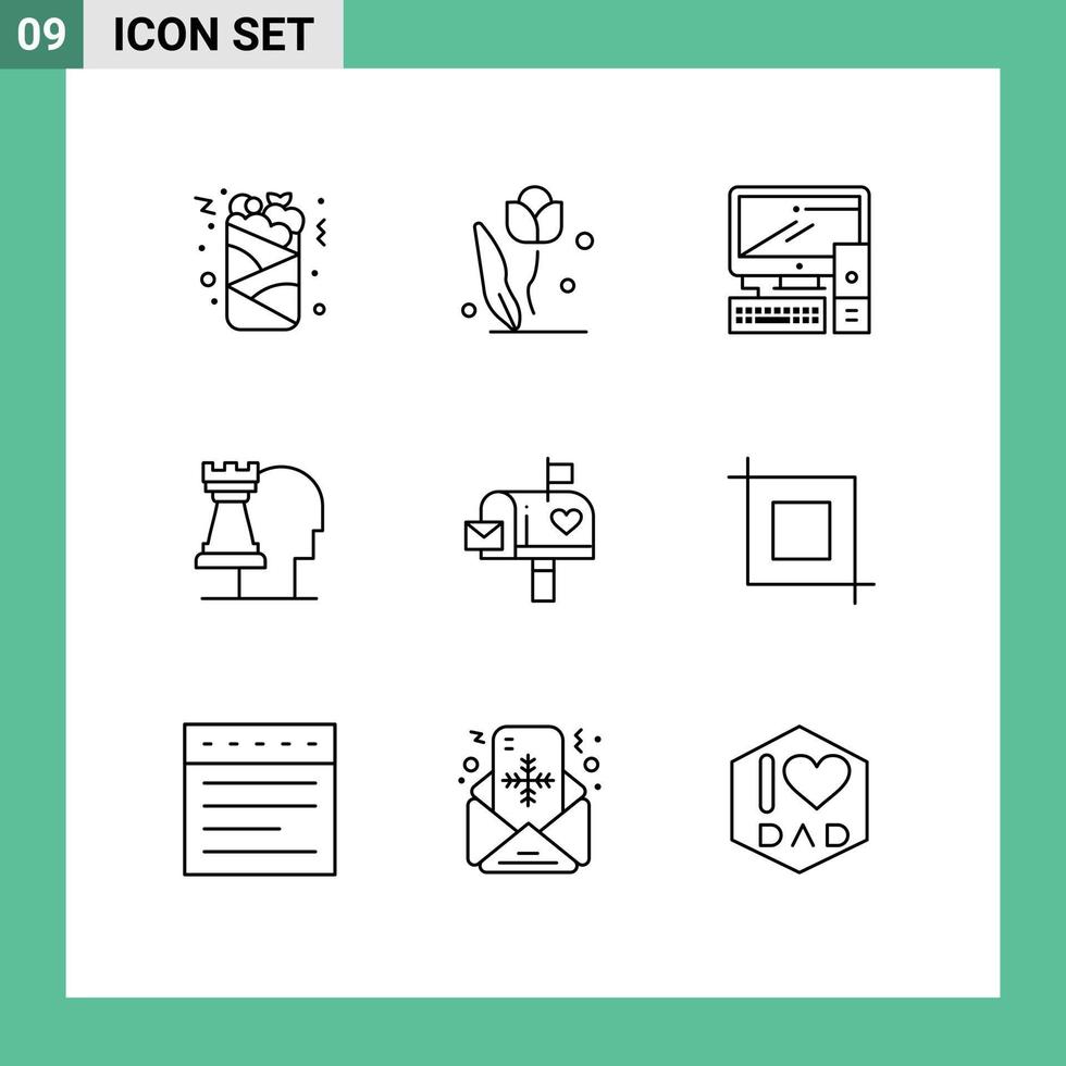 Universal Icon Symbols Group of 9 Modern Outlines of mail box modern rose decisions pc Editable Vector Design Elements