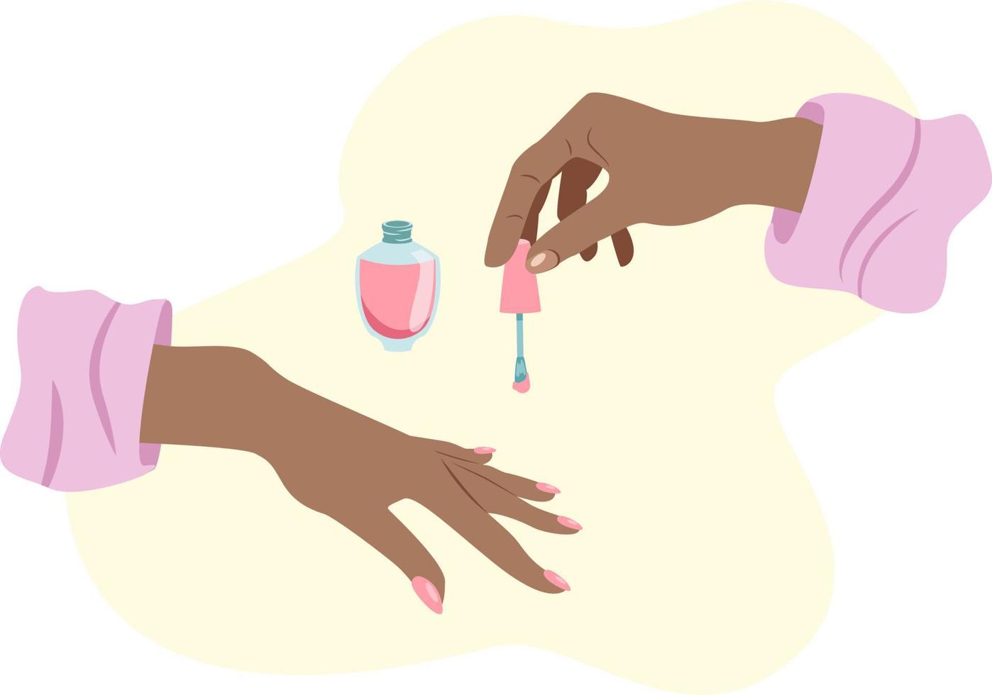 Beautiful African female hands doing manicure with pink nail polish in flat style vector