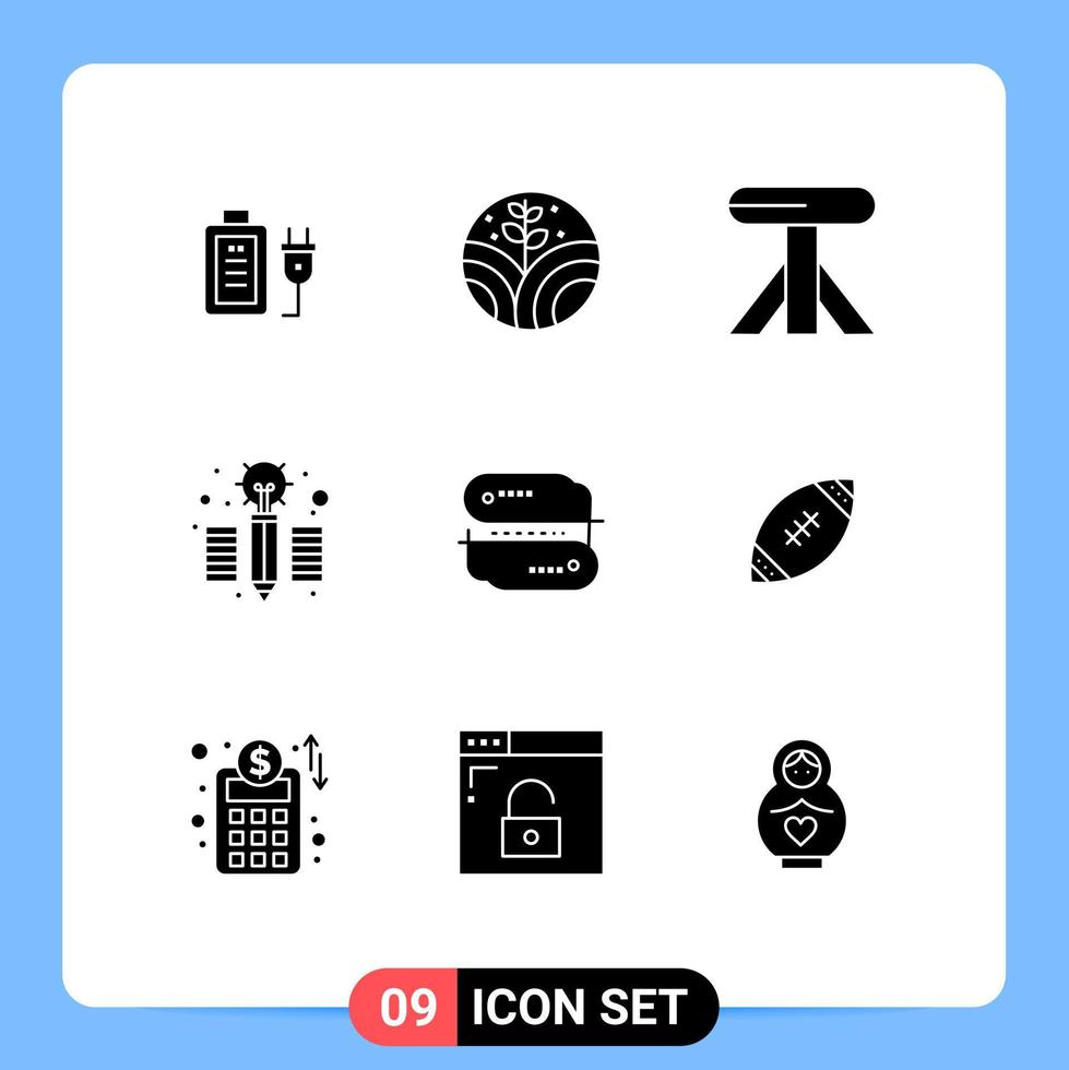 Solid Glyph Pack of 9 Universal Symbols of american network furniture address pencil Editable Vector Design Elements