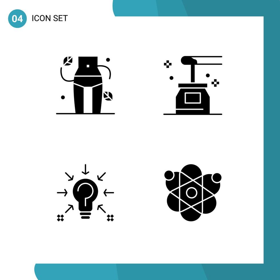 4 Thematic Vector Solid Glyphs and Editable Symbols of diet bulb woman oil idea Editable Vector Design Elements