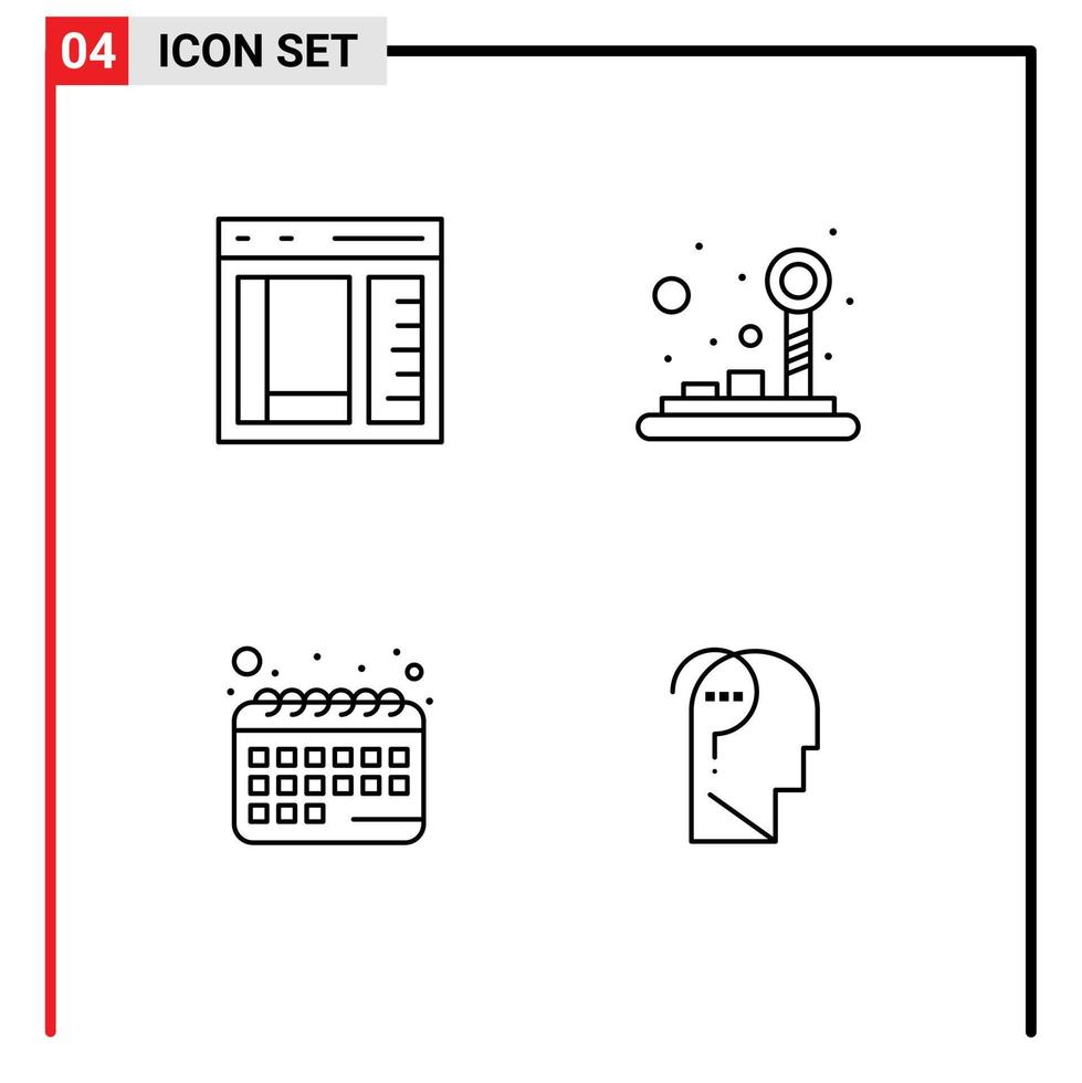 paquete de interfaz de usuario de 4 colores planos básicos de línea de llenado del panel de control de desarrollo de citas del navegador elementos de diseño vectorial editables vector