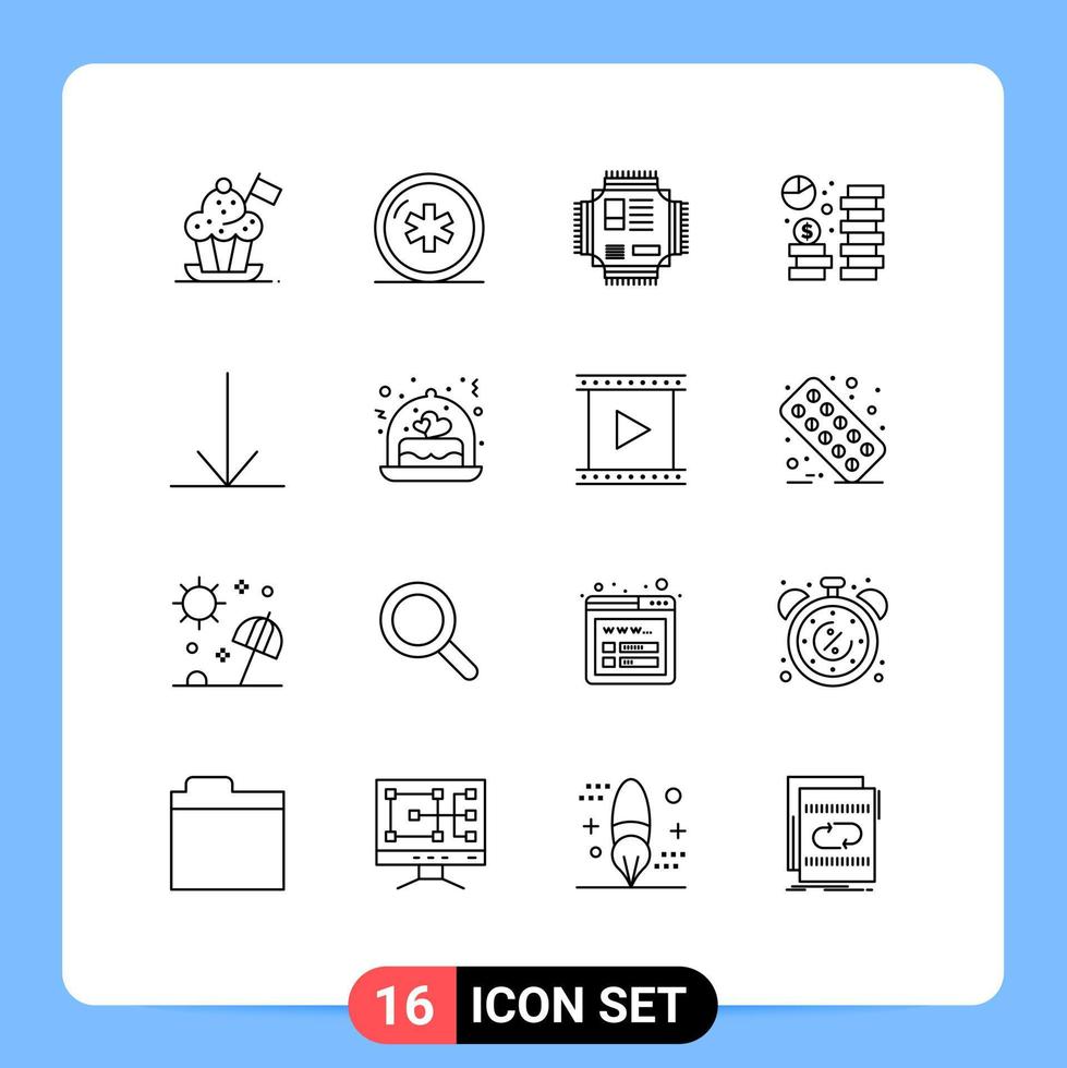 Pack of 16 creative Outlines of dollar coin medical technology microchip Editable Vector Design Elements