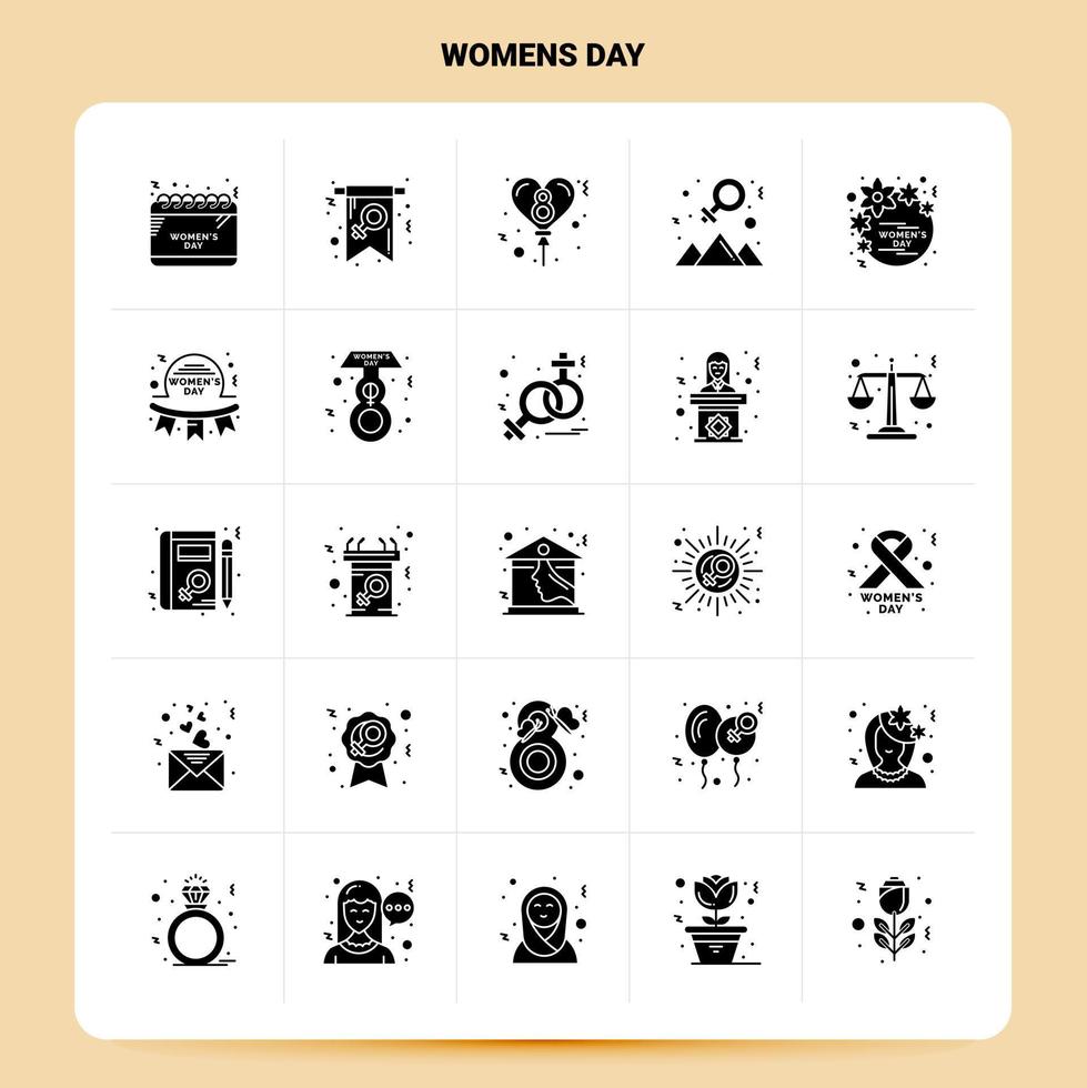 Solid 25 Womens Day Icon set Vector Glyph Style Design Black Icons Set Web and Mobile Business ideas design Vector Illustration