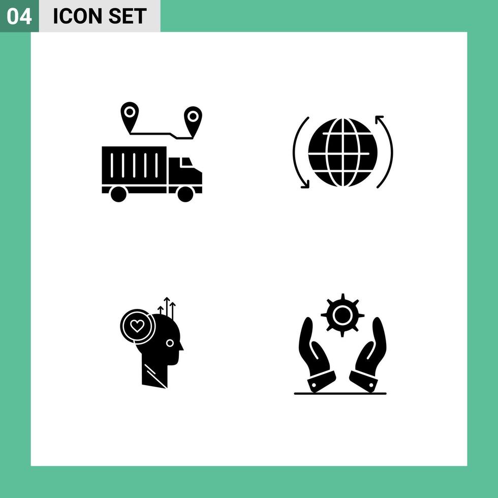 Modern Set of 4 Solid Glyphs and symbols such as delivery user trust globe staff Editable Vector Design Elements