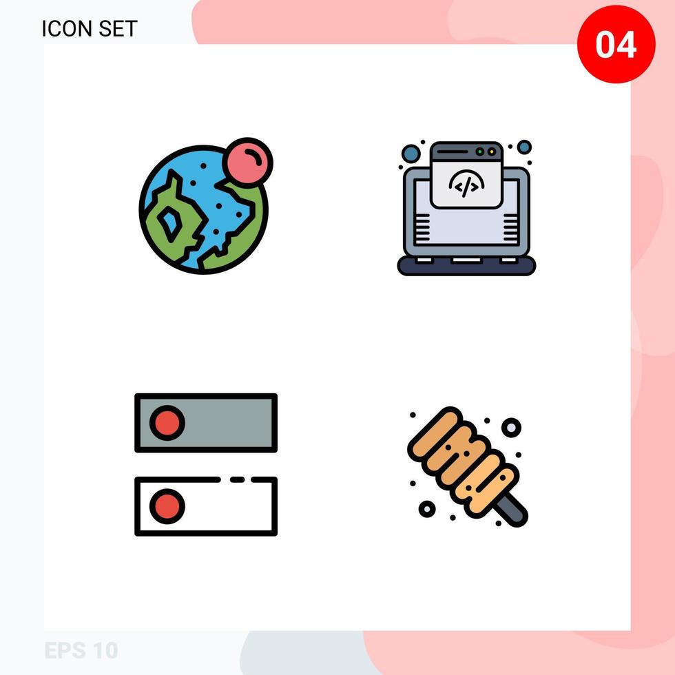 Pictogram Set of 4 Simple Filledline Flat Colors of earth setting moon internet tools Editable Vector Design Elements