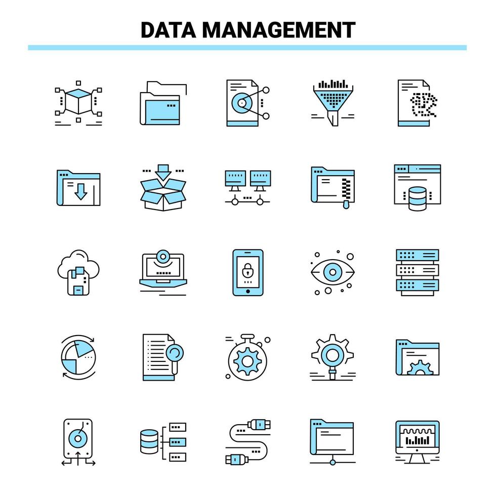 25 Data Management Black and Blue icon Set Creative Icon Design and logo template Creative Black Icon vector background