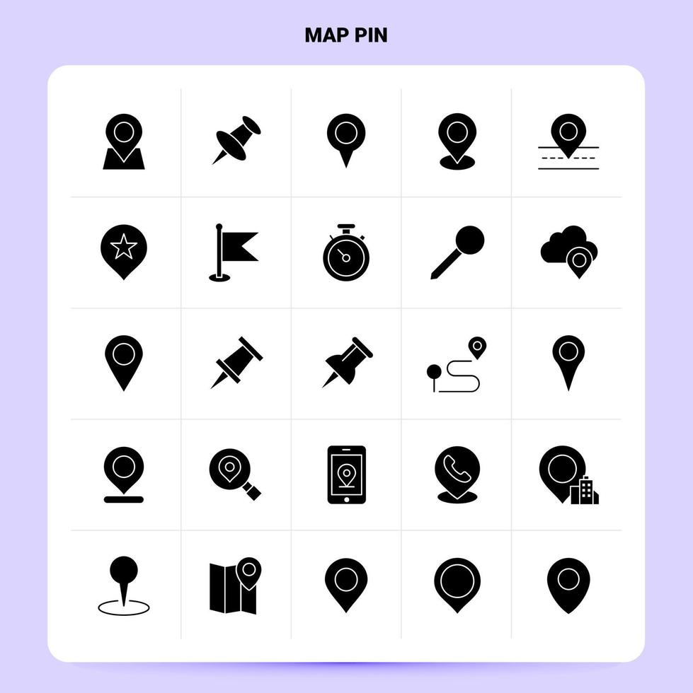 conjunto de iconos de pin de mapa sólido 25 diseño de estilo de glifo vectorial conjunto de iconos negros diseño de ideas de negocios web y móvil ilustración vectorial vector