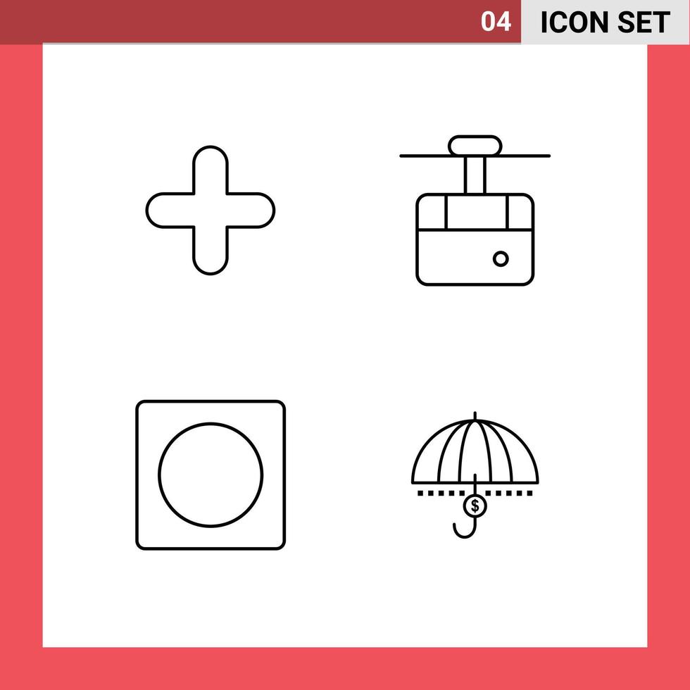 Pictogram Set of 4 Simple Filledline Flat Colors of add frame sign ski overlay Editable Vector Design Elements