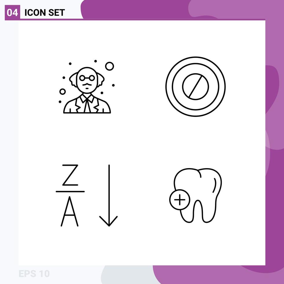 4 Universal Line Signs Symbols of person hospital medical alphabetical tooth Editable Vector Design Elements