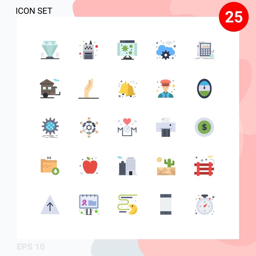 Universal Icon Symbols Group of 25 Modern Flat Colors of calculation wifi wireless gear virus Editable Vector Design Elements