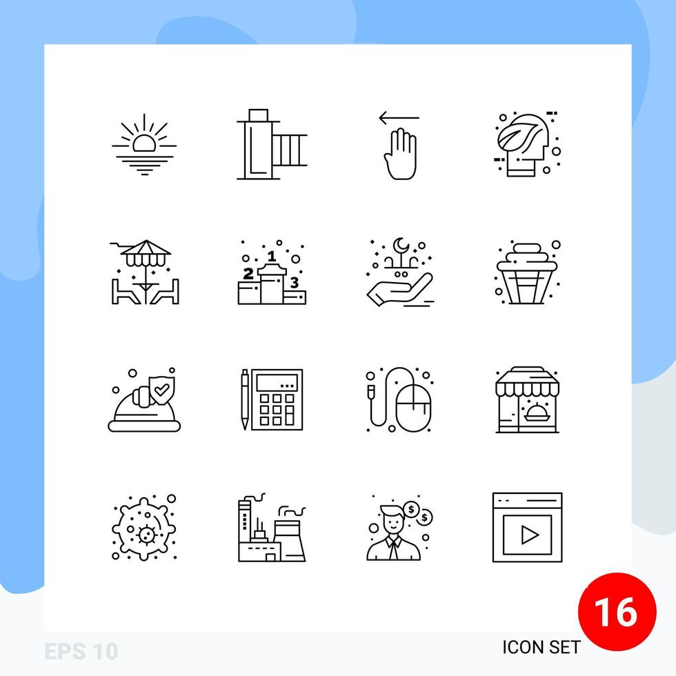 Outline Pack of 16 Universal Symbols of think environment reel ecology left Editable Vector Design Elements