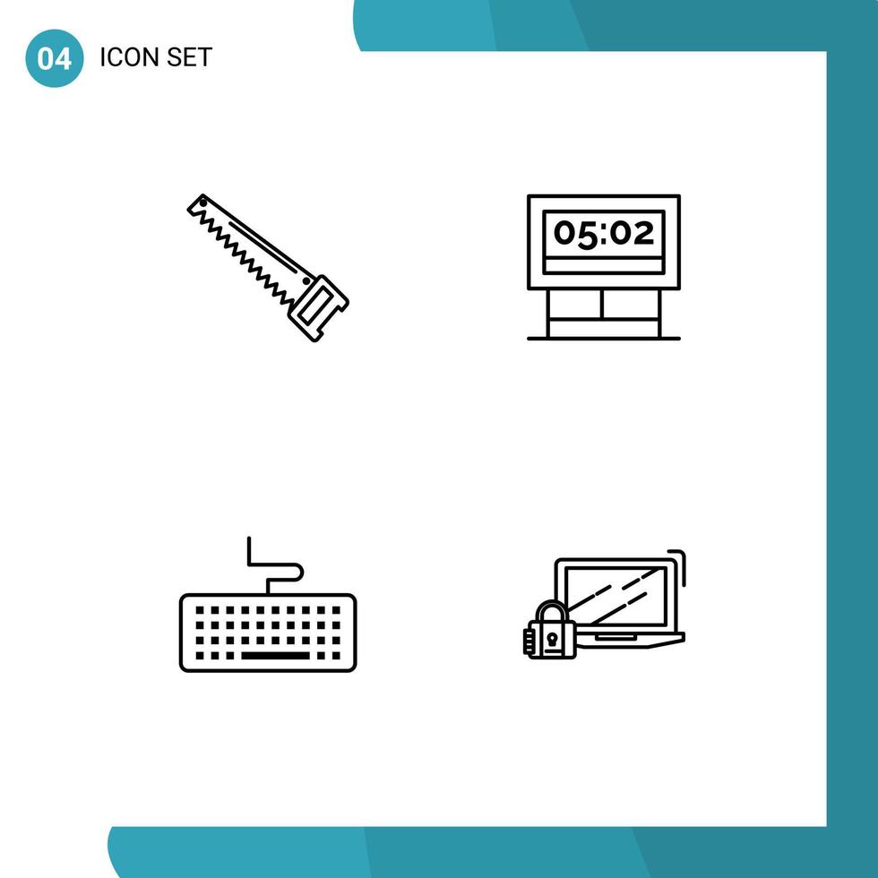 4 Thematic Vector Filledline Flat Colors and Editable Symbols of saw key construction game hardware Editable Vector Design Elements