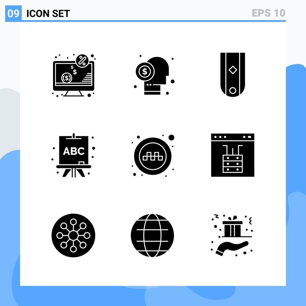 9 iconos de estilo sólido moderno símbolos de glifo para uso general signo de icono sólido creativo aislado sobre fondo blanco paquete de 9 iconos fondo de vector de icono negro creativo
