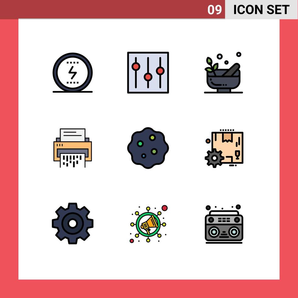 9 Universal Filledline Flat Colors Set for Web and Mobile Applications document data setting confidential bowl Editable Vector Design Elements