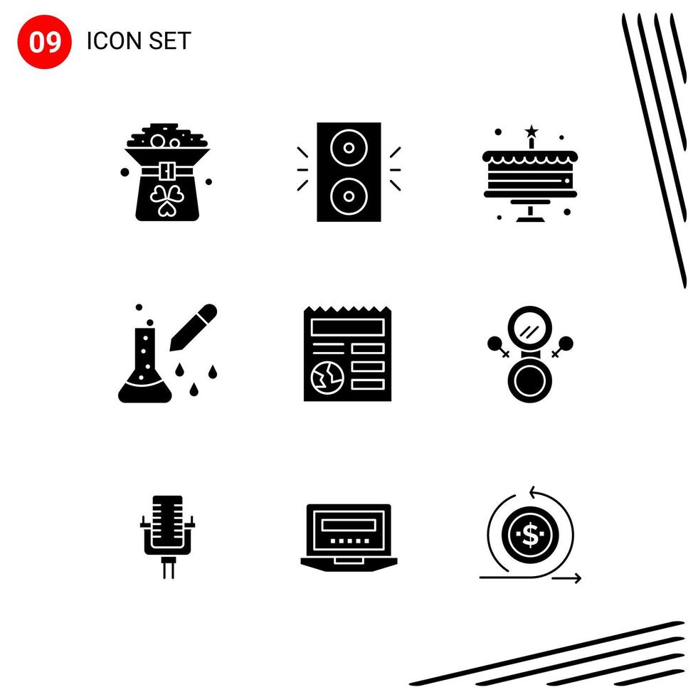 Collection of 9 Vector Icons in solid style Pixle Perfect Glyph Symbols for Web and Mobile Solid Icon Signs on White Background 9 Icons