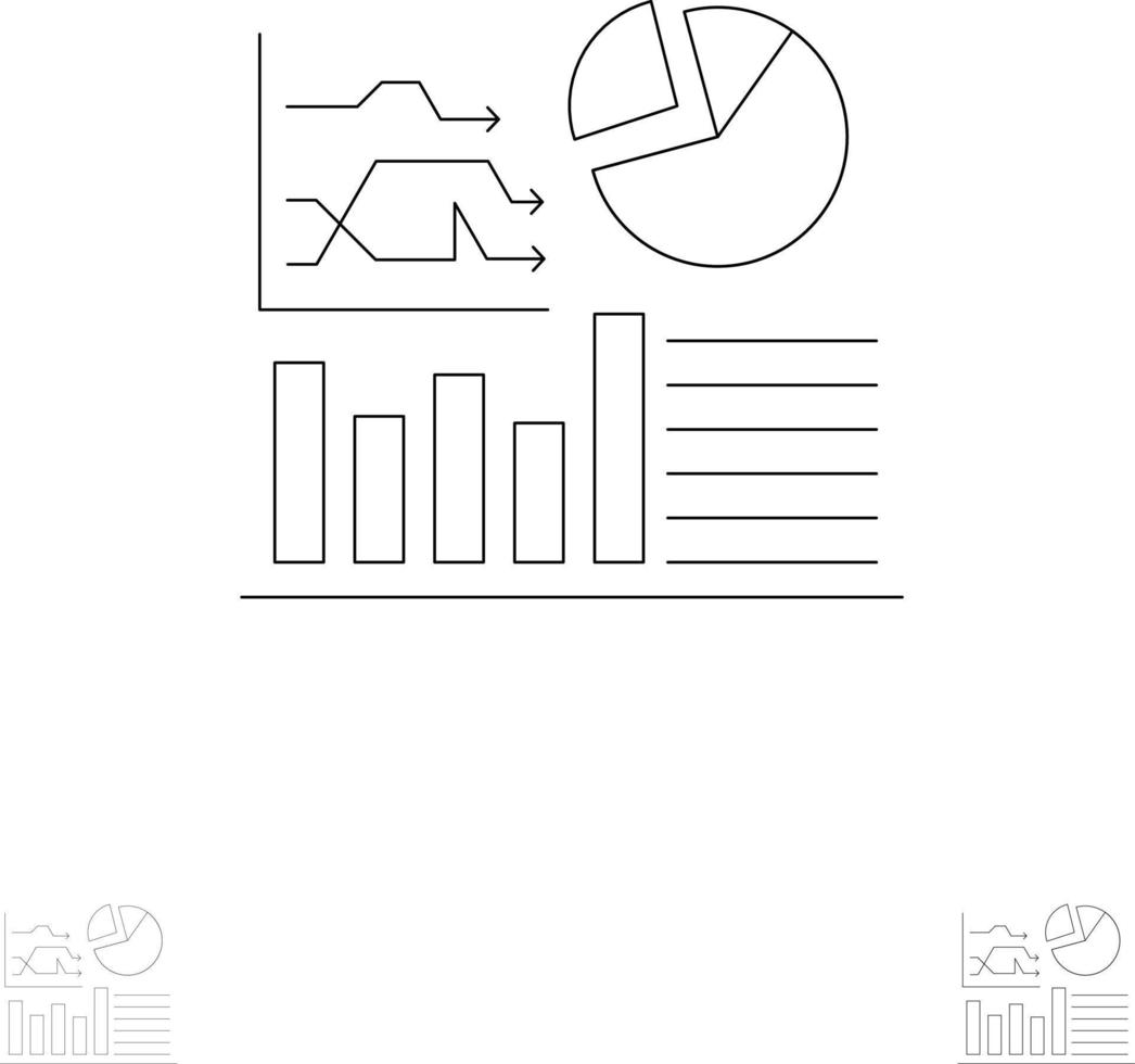 gráfico éxito diagrama de flujo negocio audaz y delgada línea negra conjunto de iconos vector