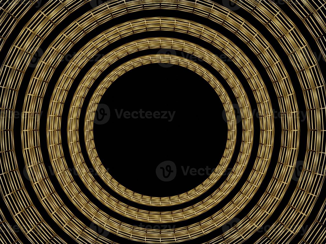 golden circles and rings. Decoration design element of gold foil gilding texture. Sparkling twirl design elements for interior decoration. 3d rendering. photo