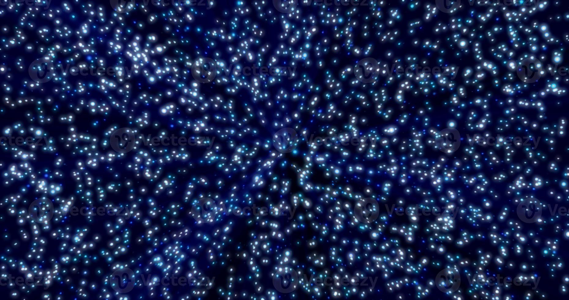 Christmas New Year snowfall from small glowing flying snowflakes particles dots blue white shiny festive isolated on black background. Abstract background. Screensaver photo