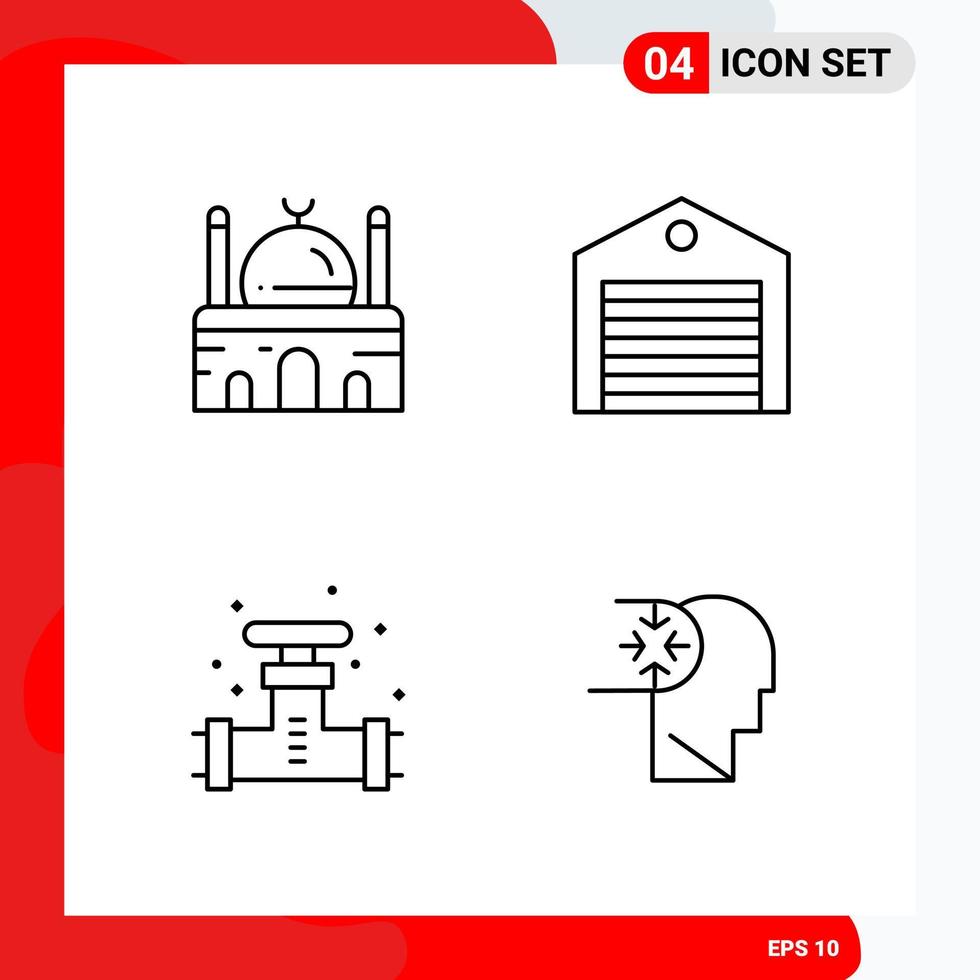 Creative Set of 4 Universal Outline Icons isolated on White Background Creative Black Icon vector background