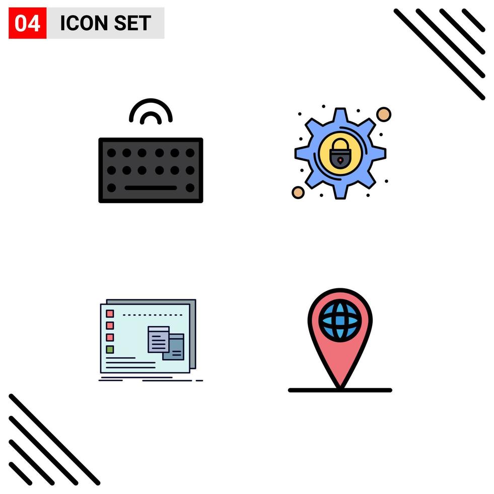 Modern Set of 4 Filledline Flat Colors Pictograph of hardware mac wireless security os Editable Vector Design Elements