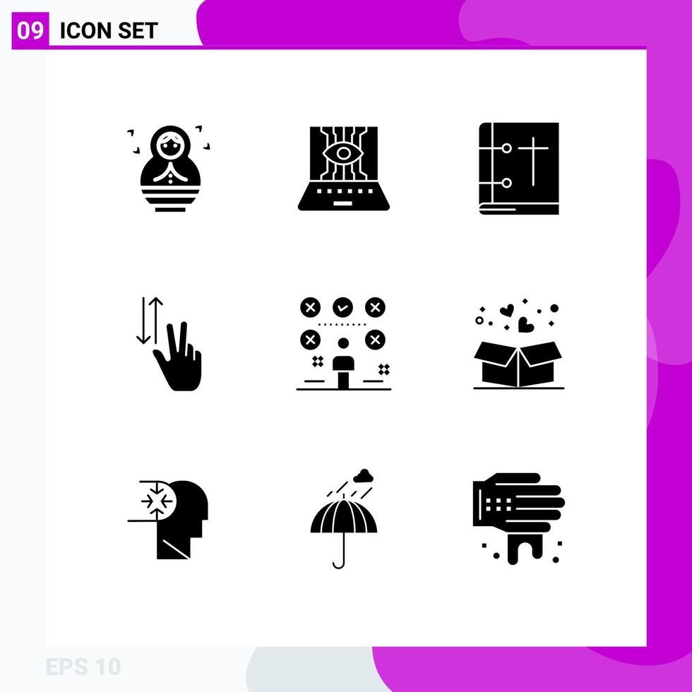 9 Thematic Vector Solid Glyphs and Editable Symbols of down two bible gestures pray Editable Vector Design Elements