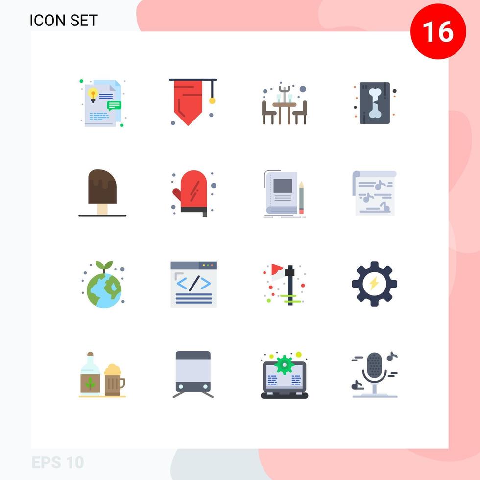 16 Thematic Vector Flat Colors and Editable Symbols of food cool restaurant cold ray Editable Pack of Creative Vector Design Elements