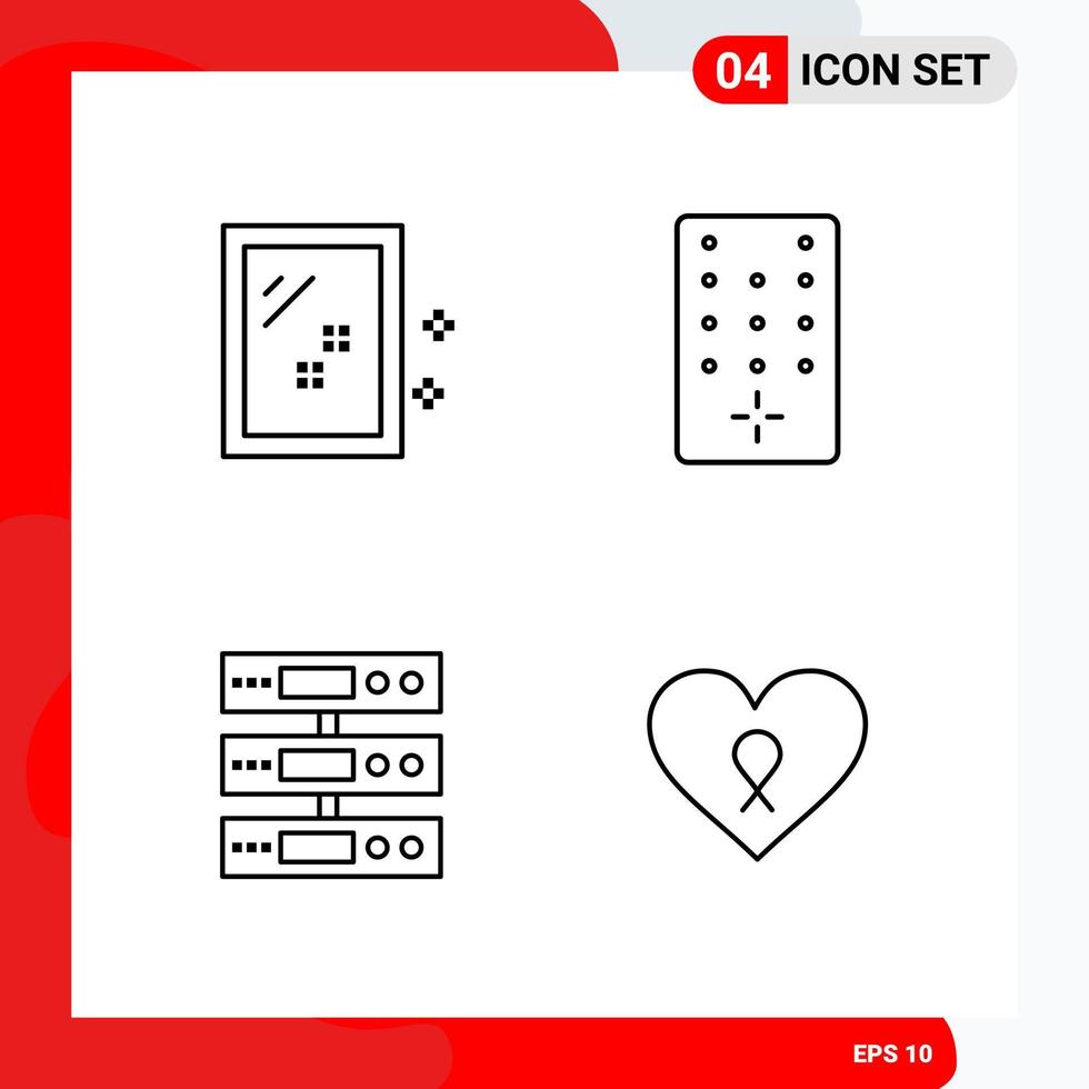 Creative Set of 4 Universal Outline Icons isolated on White Background vector