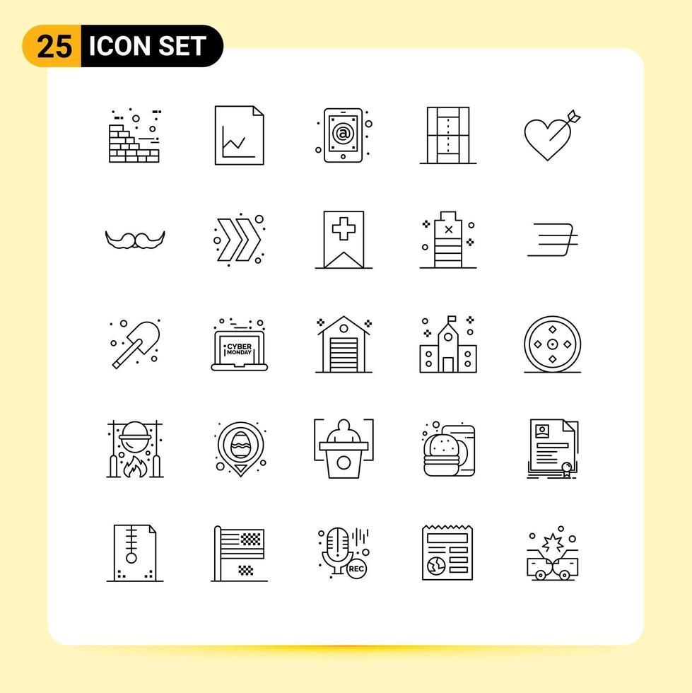 25 Creative Icons Modern Signs and Symbols of heart recreation inbox pitch athletics Editable Vector Design Elements