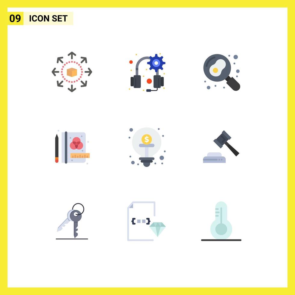 Group of 9 Modern Flat Colors Set for funding crowd funding kitchen business process Editable Vector Design Elements