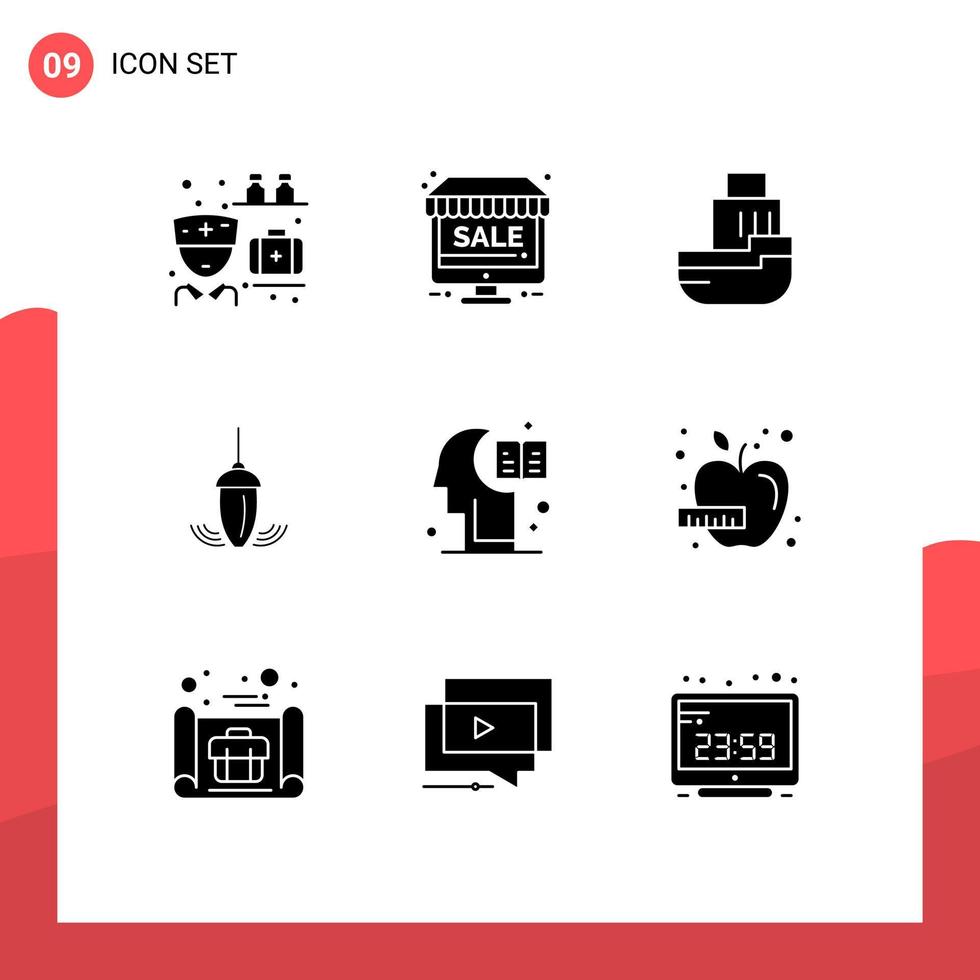 9 Thematic Vector Solid Glyphs and Editable Symbols of plummet measurement delivery instrument transfer Editable Vector Design Elements