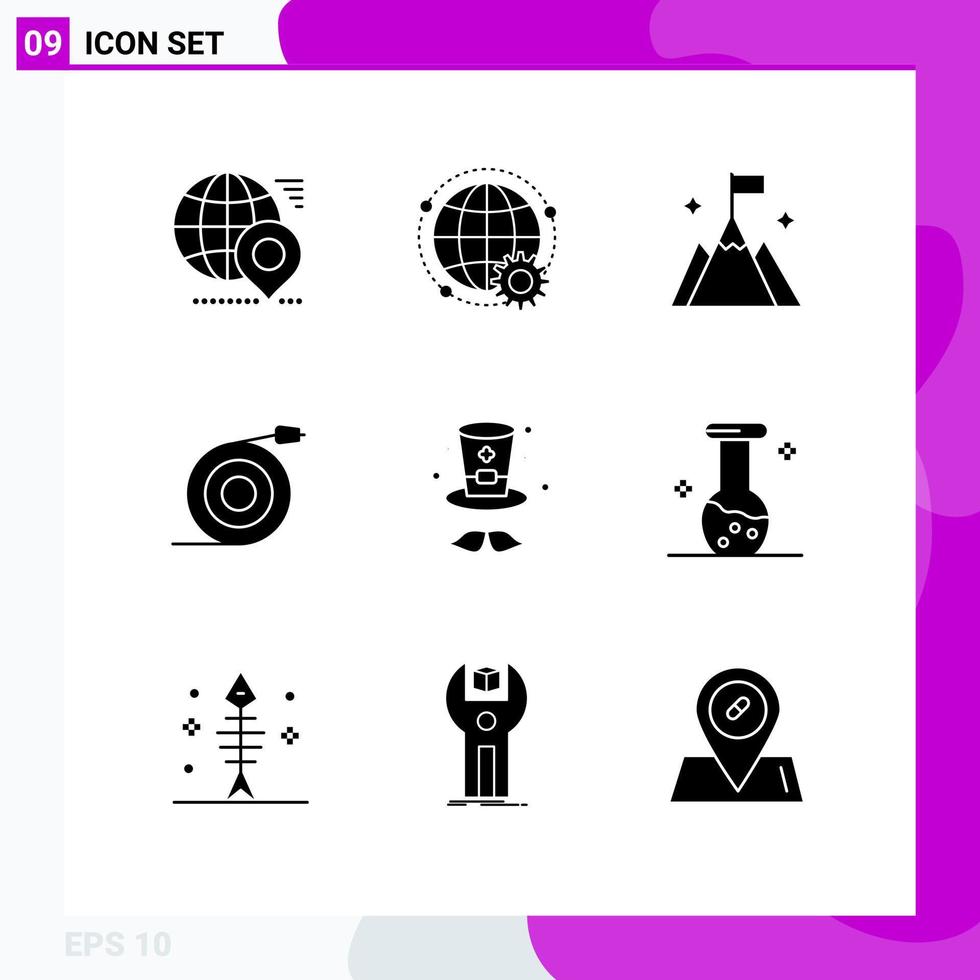 Set of 9 Modern UI Icons Symbols Signs for water flow globe curved user Editable Vector Design Elements
