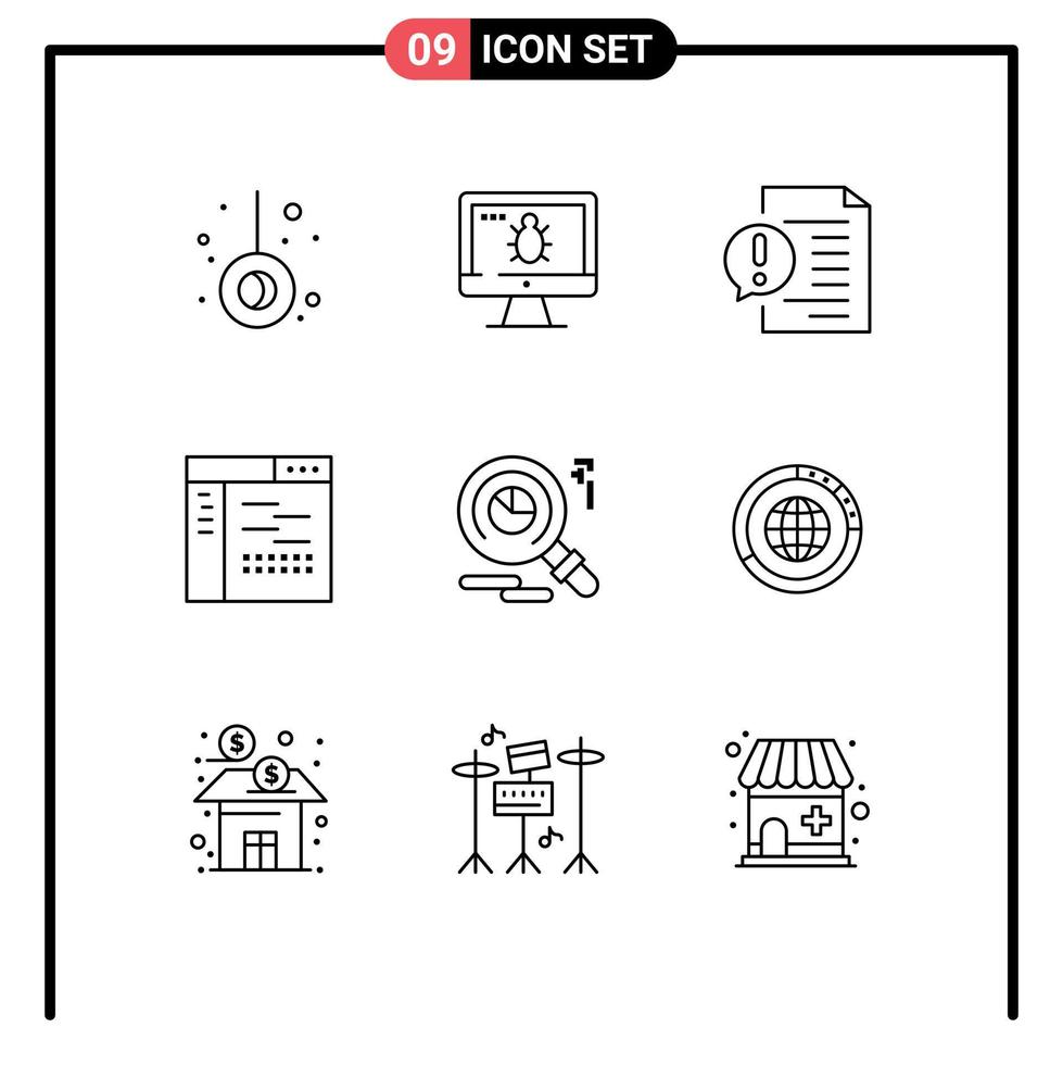 Set of 9 Modern UI Icons Symbols Signs for research page contact development code Editable Vector Design Elements