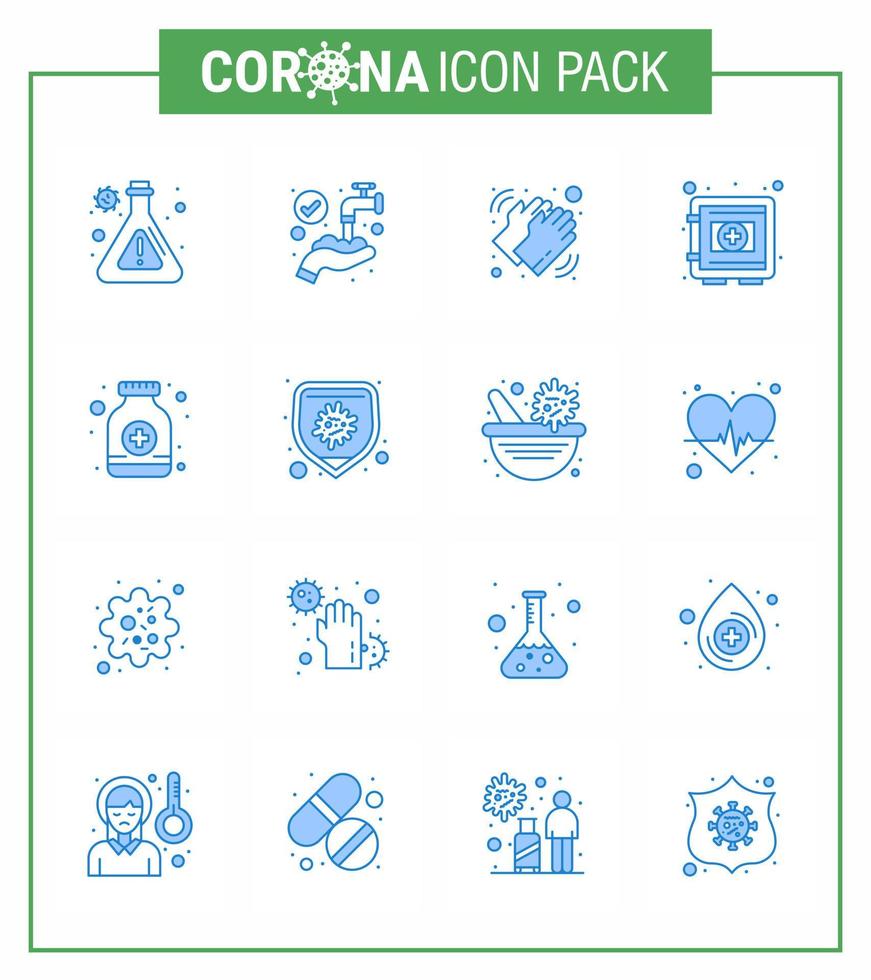 prevención del virus corona covid19 consejos para evitar lesiones 16 icono azul para píldoras de presentación casillero de protección médica segura coronavirus viral 2019nov elementos de diseño de vectores de enfermedades