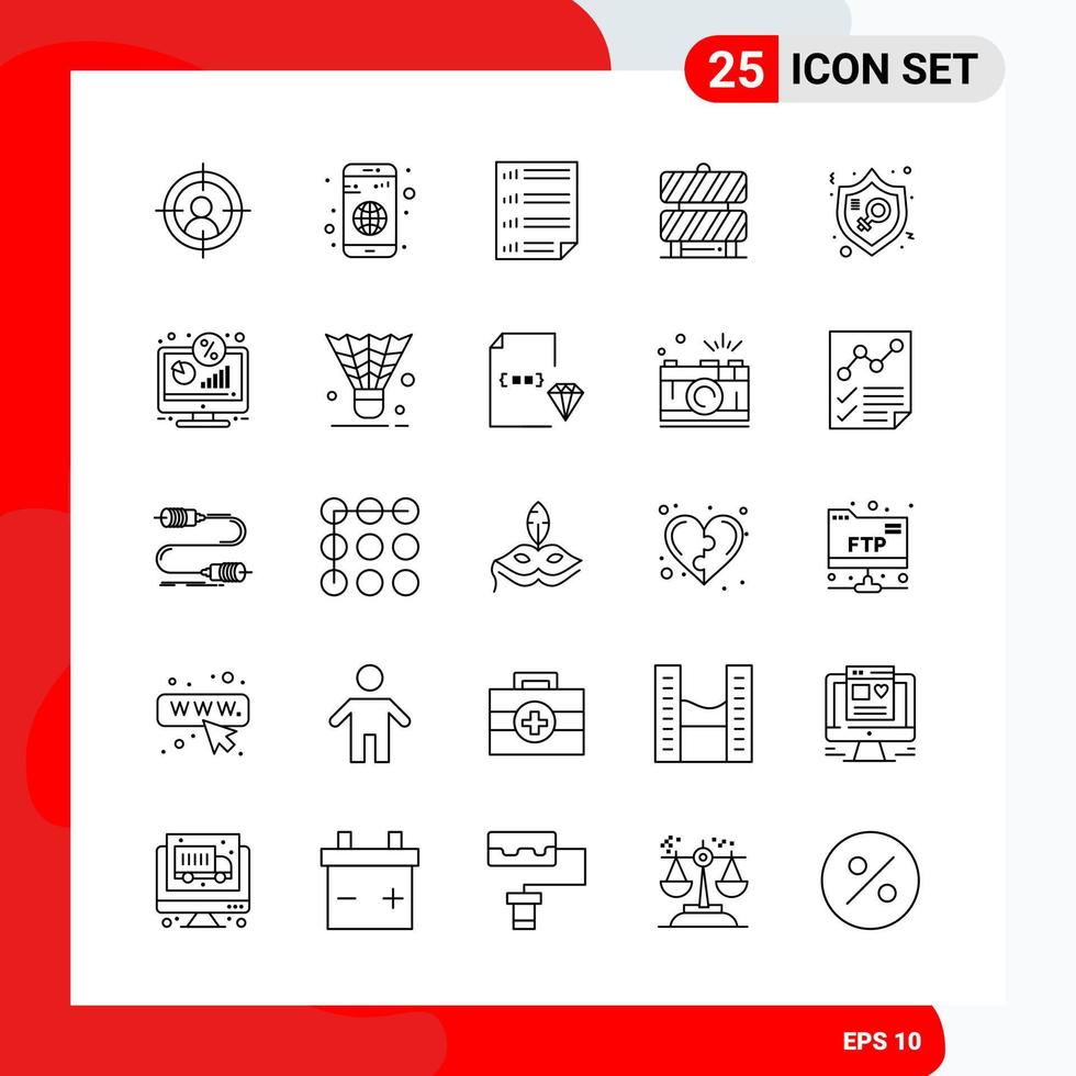 Creative Set of 25 Universal Outline Icons isolated on White Background Creative Black Icon vector background