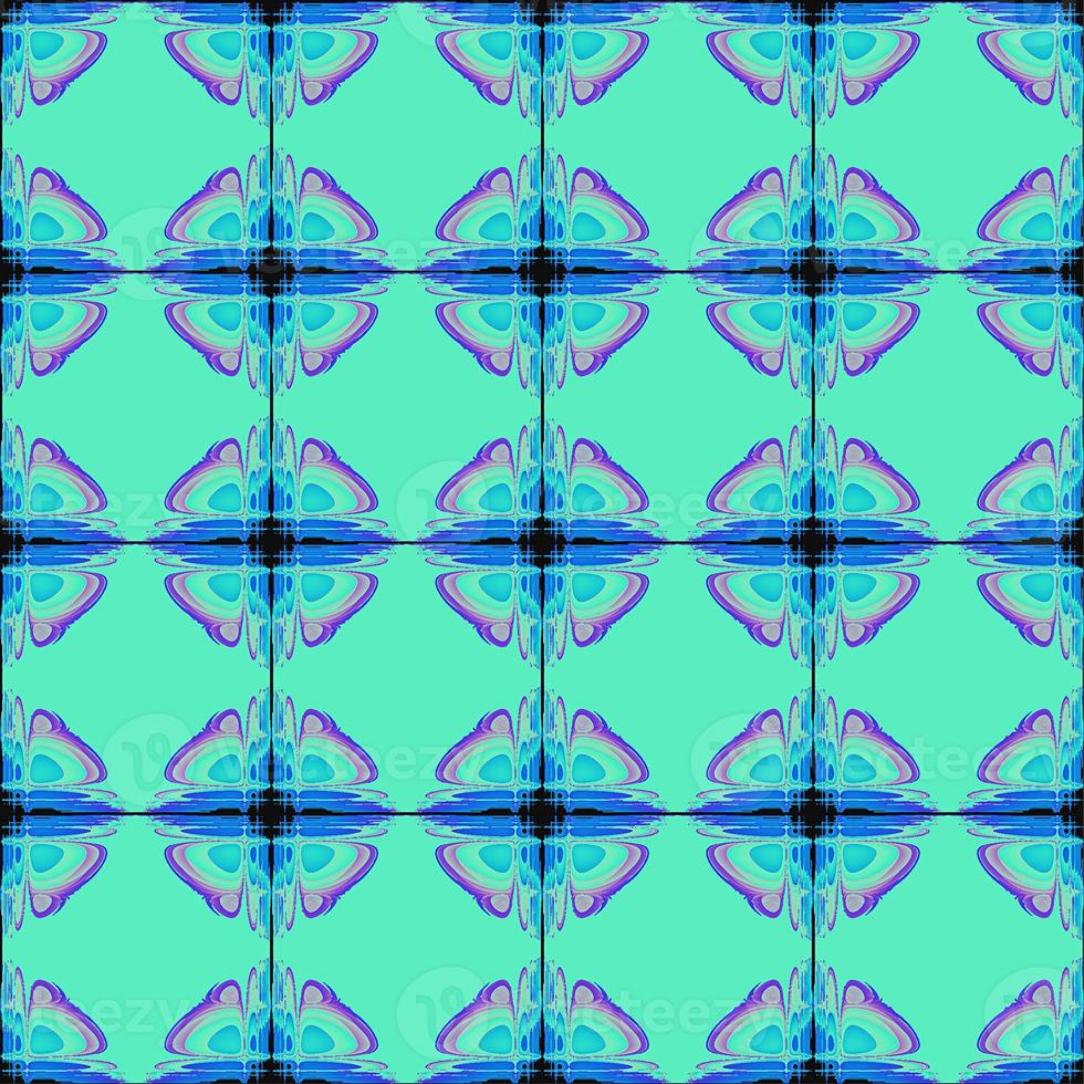 geometric seamless floral symmetrical pattern in blue and purple colors, texture, design photo