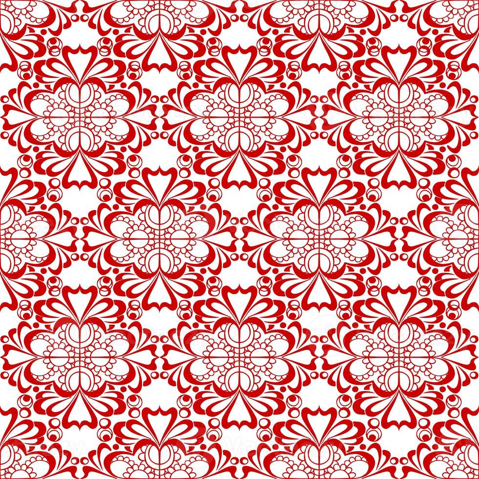 seamless graphic pattern, floral red ornament tile on white background, texture, design photo