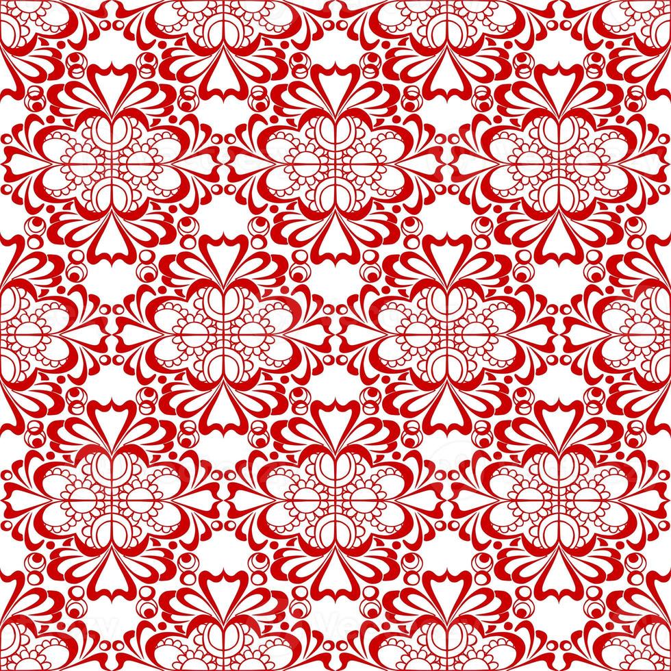 seamless graphic pattern, floral red ornament tile on white background, texture, design photo