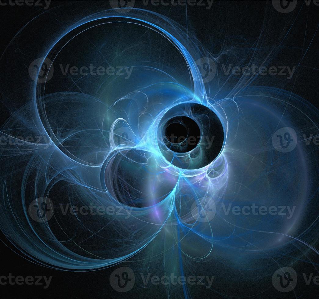 space fantasy illustration of blue planetary system on dark space background, art, design photo