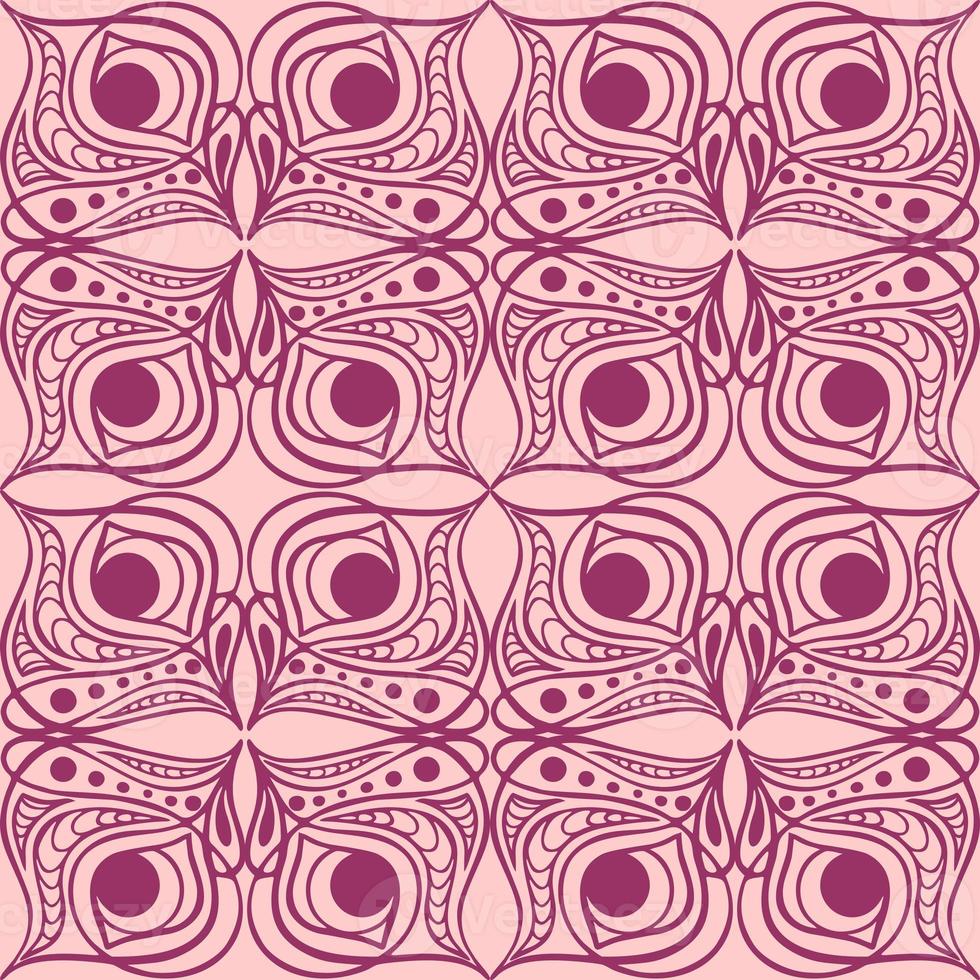 seamless graphic pattern, tile with abstract geometric magenta ornament on pink background, texture, design photo