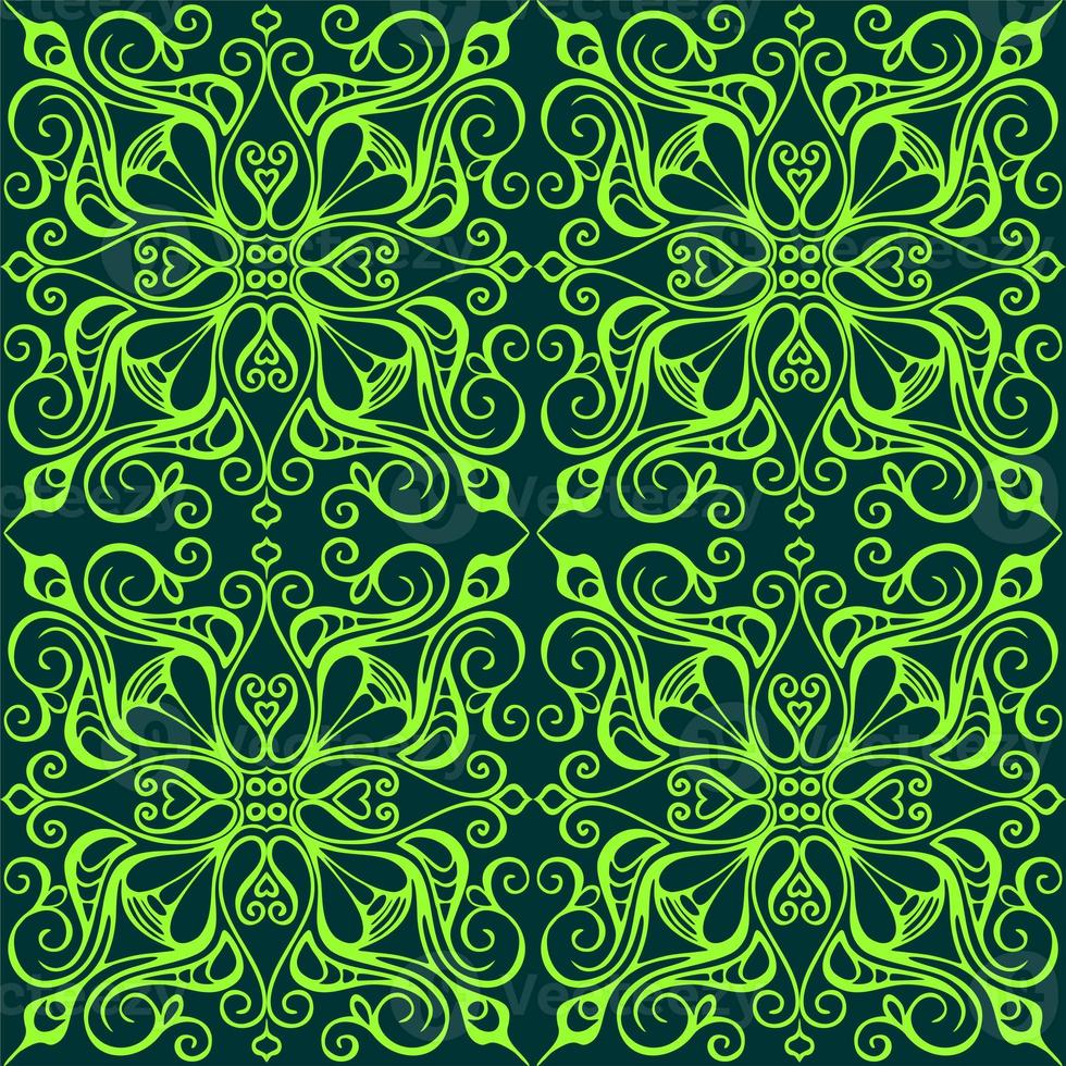 seamless graphic pattern, floral olive ornament tile on dark green background, texture, design photo